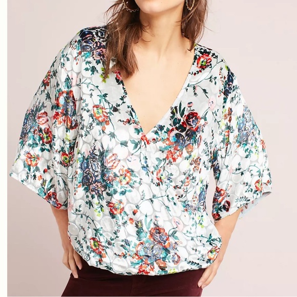 Anthropologie Tops - ANTHROPOLOGIE MAEVE VELVET BURNOUT FLORAL POLKA DOT WRAP TOP SIZE SMALL